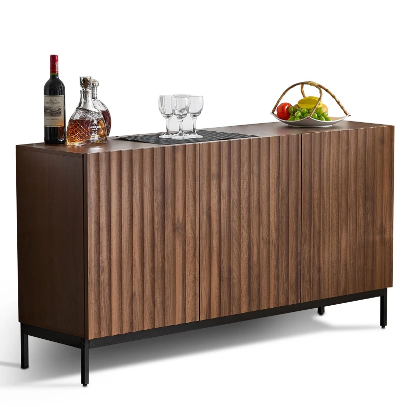 Sideboard im Mid-Century-Modern-Stil, 3D-Wellendesign, für Wohnzimmer, Esszimmer, Büro, 150 x 40 x 80 cm, Braun