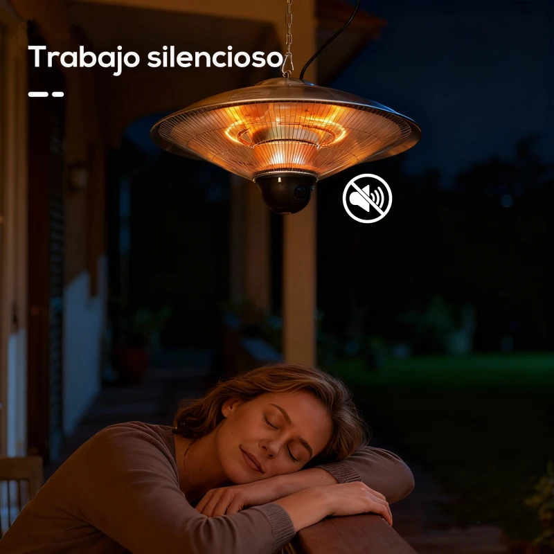 Outsunny Calefactor Exterior de Techo 1010/2210W Estufa de Infrarrojos con Mando a Distancia Ø58,5x33 cm 12,6 m² Plata