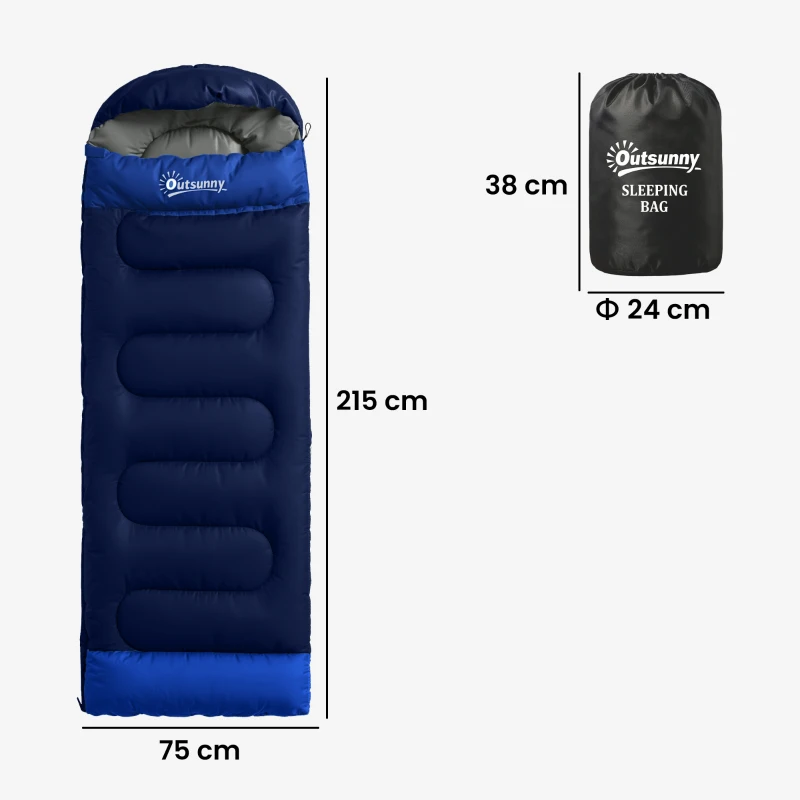 Outsunny Sacco a Pelo Singolo per Adulti, Leggero e Compatto, 75x215 cm, Blu Navy