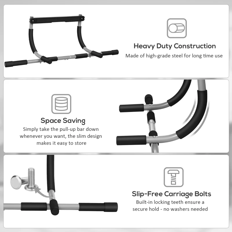 HOMCOM Pull-Up Bar for Doorway Home Fitness, Door Horizontal Bar for Indoor Gym Upper Body Workout, Black