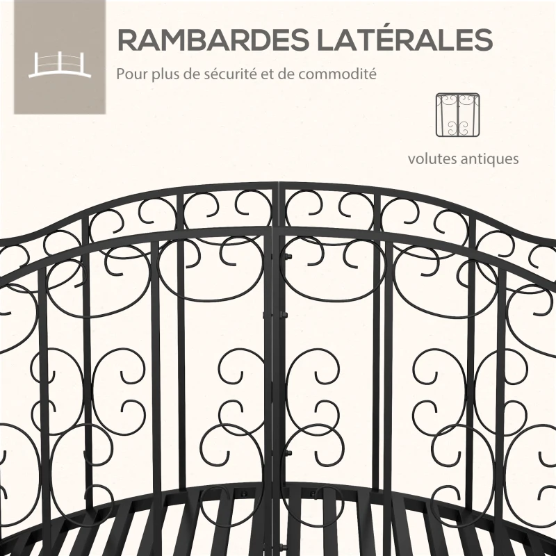 Outsunny Pont de Jardin Pont en acier avec Garde-corps latéraux, Charge Maximale 120 KG, décoration Jardin, 119 x 67 x 70 cm noir