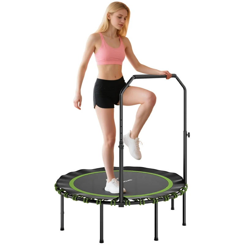 SPORTNOW Trampolina fitness z regulowanym poręczem, trampolina sportowa do użytku wewnętrznego i zewnętrznego, stal, plastik, zielona