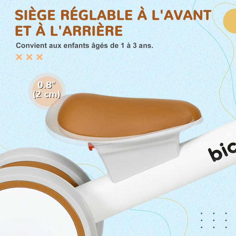 AIYAPLAY Draisienne vélo Enfant 4 roues selle réglable, guidon ergonomique alliage alu. PP, enfant 1 à 3 ans - Marron Blanc(m-5)