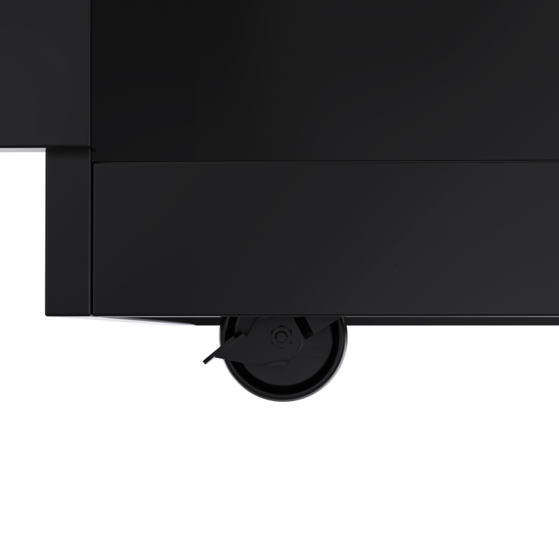 Servierwagen mit klappbarer Tischplatte, 2 Schubladen und Doppeltüren, 136 x 46/71 x 91,5 cm, Schwarz+Naturfarbe