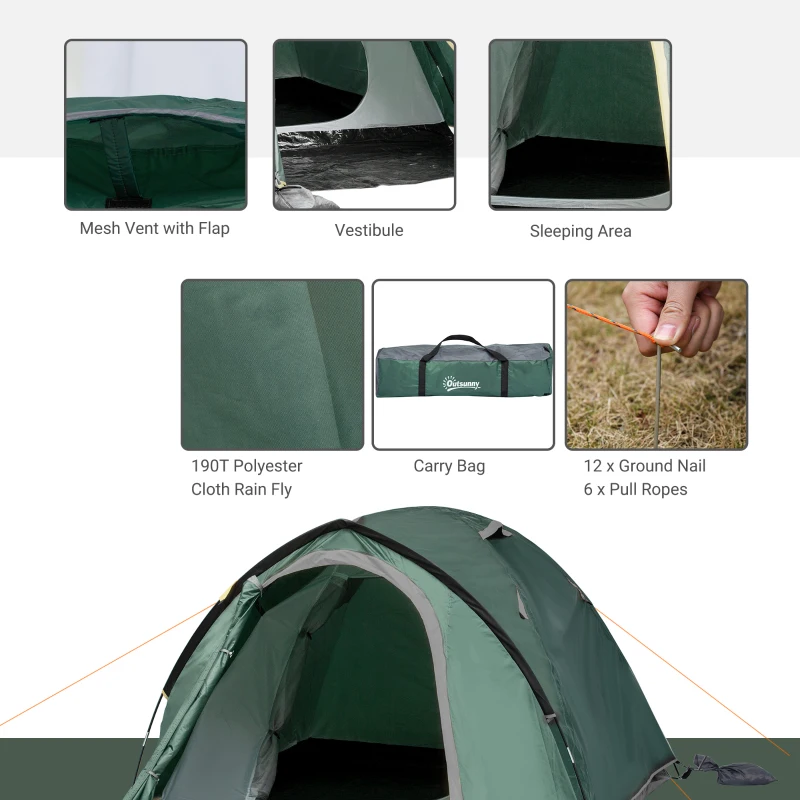 Outsunny Tent voor 3-4 personen 190T kampeertent met haringen koepeltent glasfiber