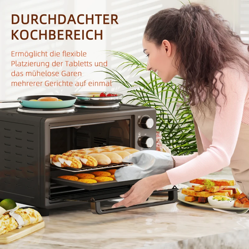 HOMCOM Mini piekarnik 28L, 2600W, 100-230℃, timer 60 min, czarny