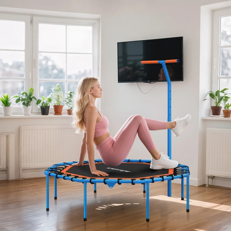 SPORTNOW Trampolina fitness, trampolina treningowa z regulowanym uchwytem, stabilna i cicha, do użytku wewnętrznego, stal, niebieska