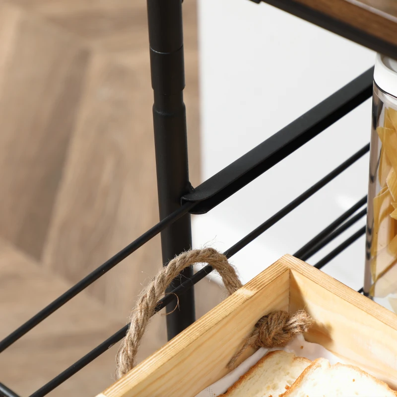 HOMCOM 4-Tier Rolling Kitchen Cart with 2 Baskets, Shelves and Side Hooks, 40 x 38 x 111 cm, walnut