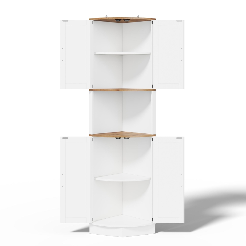 Eckschrank, platzsparend mit 5 Staufächern, Vintage-Küchenschrank, 39,5 x 39,5 x 180 cm, Weiß