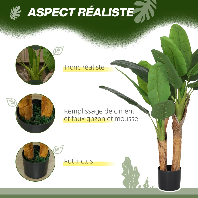 HOMCOM Plante artificielle intérieure 120 cm bananier en pot décoration pour maison, bureau, salon, chambre