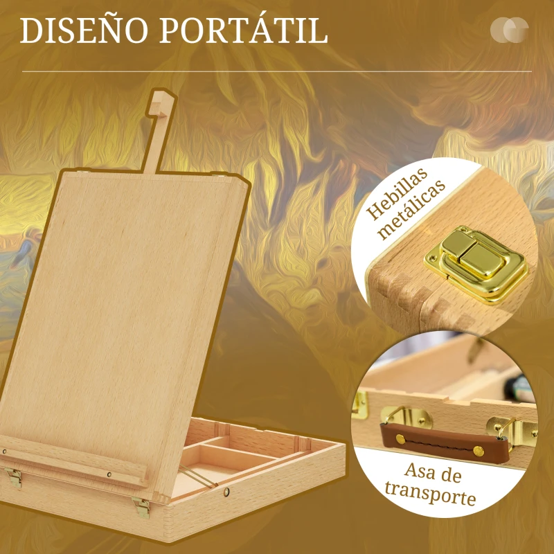 Vinsetto Caballete de Mesa de Madera Caja de Caballete Plegable con Compartimentos y Altura Ajustable 27x41,5x74,5 cm Natural