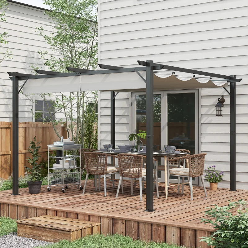 Outsunny 3 x 3(m) Aluminium Pergola Canopy Gazebo Awning Outdoor Garden Sun Shade Shelter Marquee Party BBQ, Light Grey