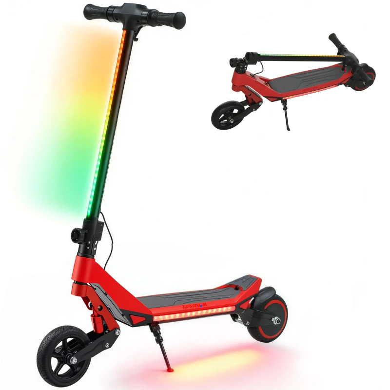 SPORTNOW Electric Scooter for Kids, Foldable E Scooter for Age Age 6+ with LED Display, RGB lights, Up to 16km/h, Red