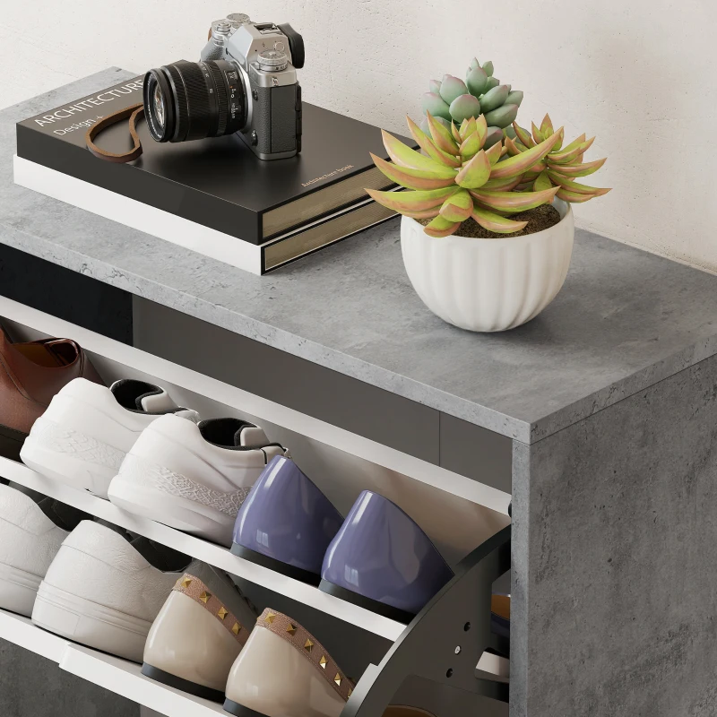 HOMCOM Scarpiera Salvaspazio Moderna a 4 Ante per 16 Paia di Scarpe, 62.5x26x156 cm, Grigio Cemento