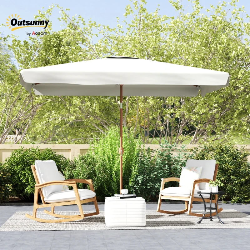 Outsunny Parasol de jardin extérieur rectangulaire 200 x 300 cm, parasol inclinable 6 baleines en aluminium avec manivelle, crème
