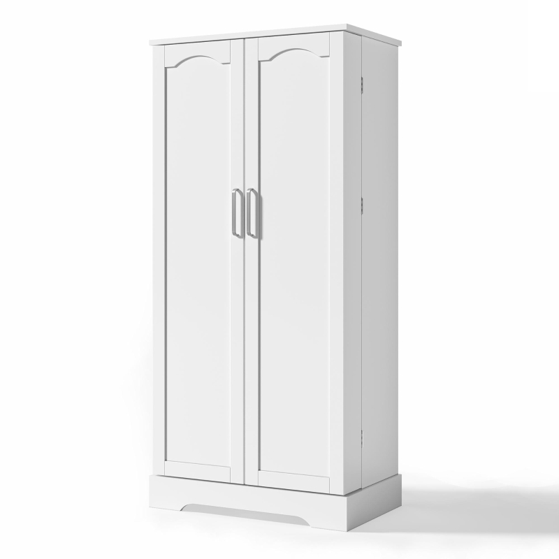 Multifunktionaler Küchenschrank mit LED-Sensorleuchte, Doppeltür mit Staufach, 60x35x128 cm, Weiß