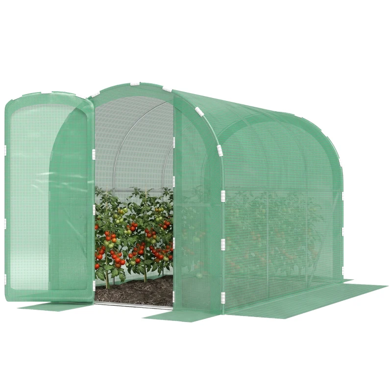 Outsunny 3 x 2 x 2m Polytunnel Greenhouse with Hinged Door, Walk-in Grow House Tent with PE Cover and Galvanised Steel Frame, Green