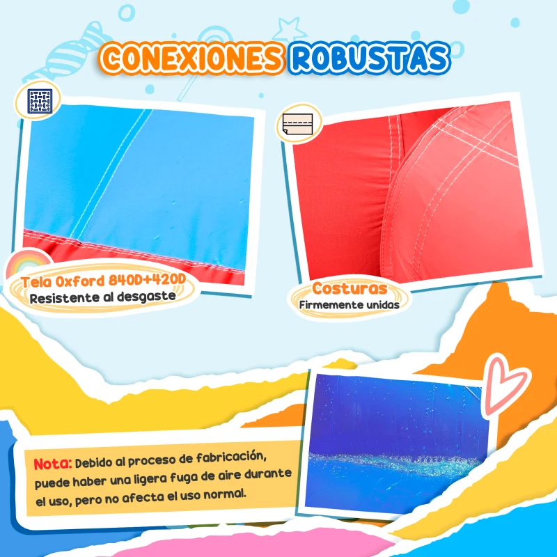 Outsunny Castillo Hinchable con Tobogán Cama de Salto Piscina y Muro de Escalada para +3 Años con Inflador y Bolsa de Transporte para Interior Exterior 265x260x200 cm Multicolor