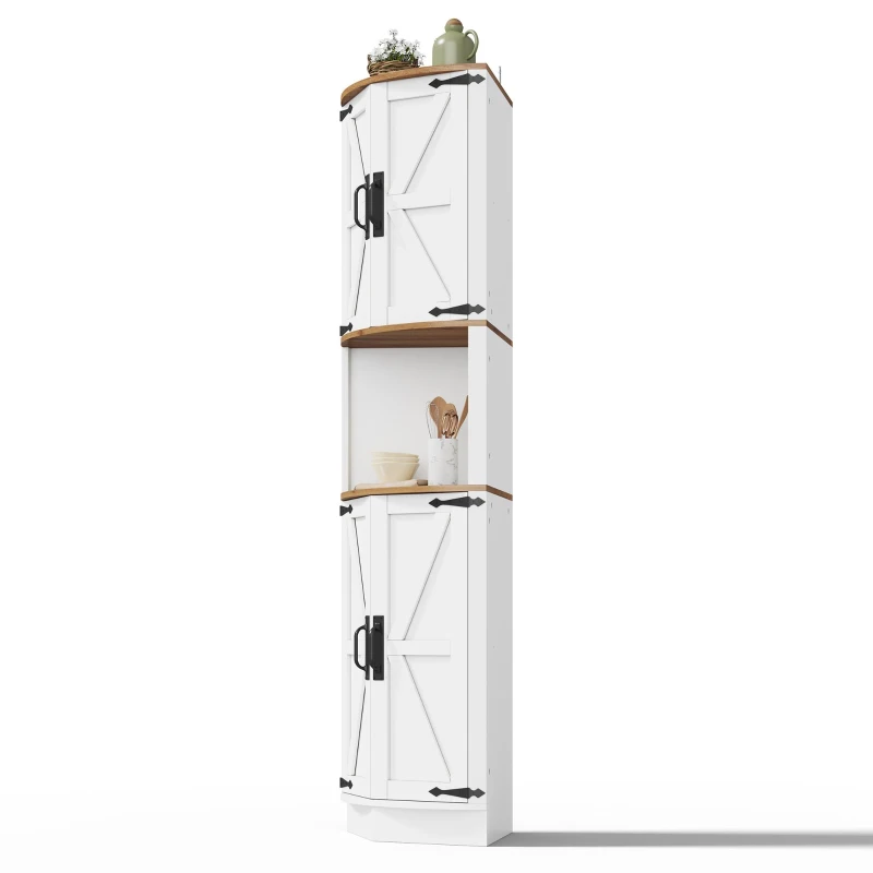 Eckschrank, platzsparend mit 5 Staufächern, Vintage-Küchenschrank, 39,5 x 39,5 x 180 cm, Weiß