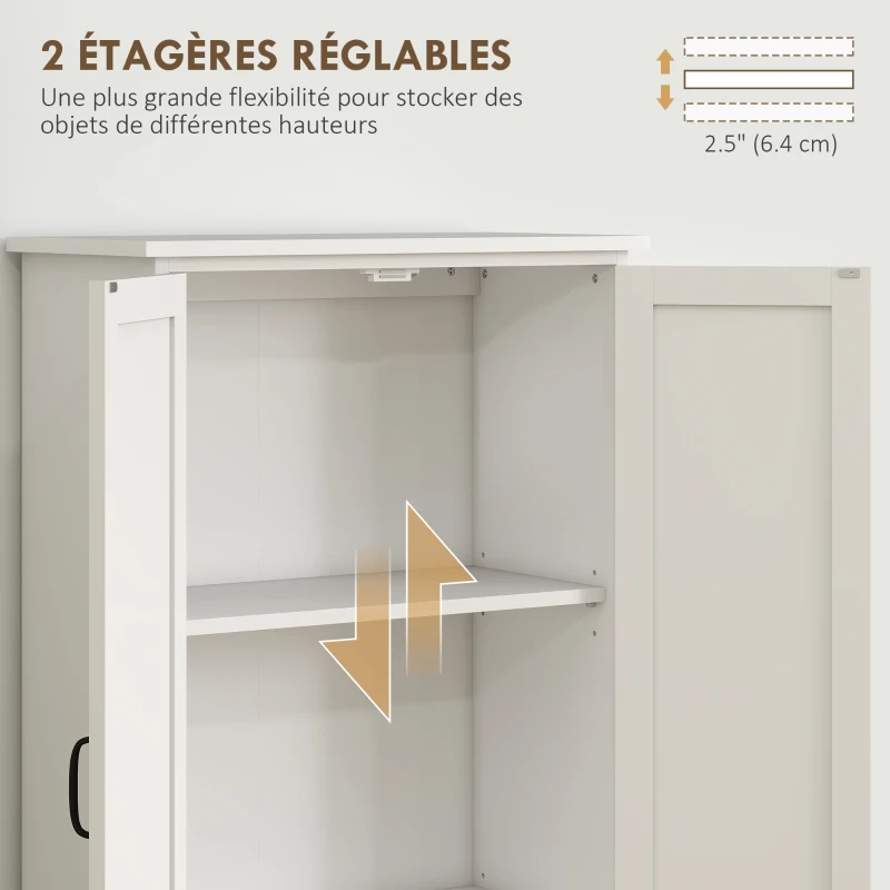 HOMCOM Buffet de cuisine armoire de cuisine contemporaine multi-rangements 2 placards 3 étagères MDF panneaux particules blanc