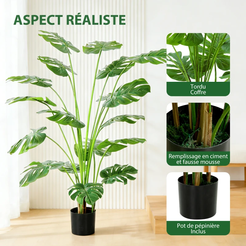 HOMCOM Plante artificielle arbre artificiel monstera deliciosa avec pot inclus hauteur 150 cm intérieure vert