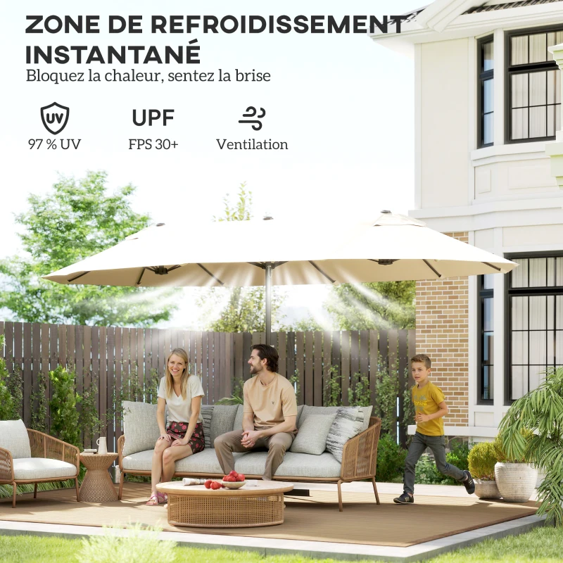 Outsunny Parasol de jardin XXL avec pied en croix parasol grande taille 4,6L x 2,7l x 2,4H cm acier polyester crème