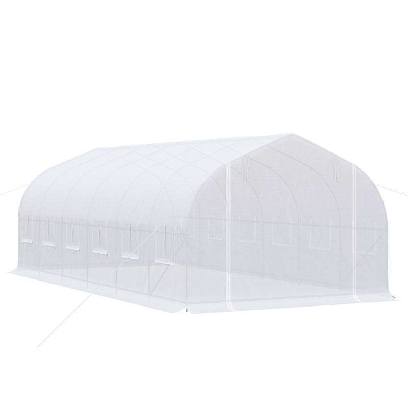 Outsunny Invernadero de Exterior Invernadero de Túnel 6x3x2 m Invernadero de Jardín Grande con 12 Ventanas y Puerta Enrollable con Cremallera Macro de Metal para Cultivo Plantas Blanco