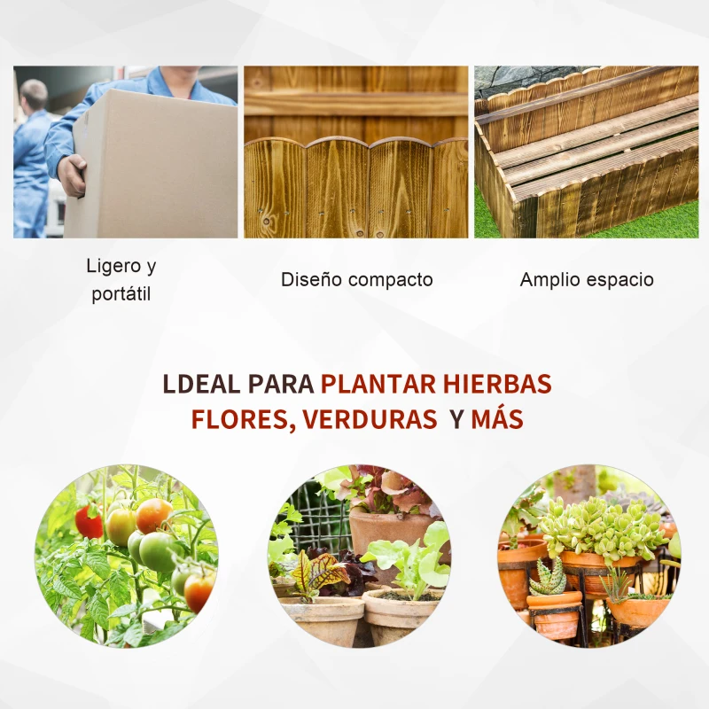 Outsunny Jardinera de Madera Jardinera Elevada para Cultivos Verduras Flores en Patio Balcón Terraza 120x40x40 cm Carbonizada