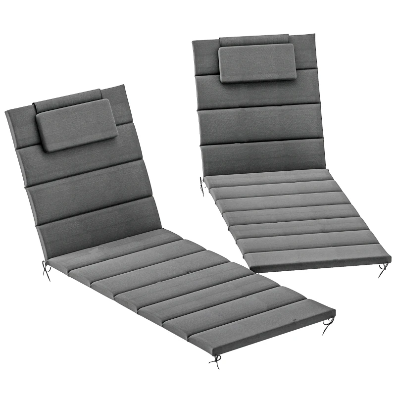 Outsunny Pack 2 Cojines para Tumbonas Plegables 203x66x3 cm con Reposacabezas y Correas de Sujeción Gris Oscuro