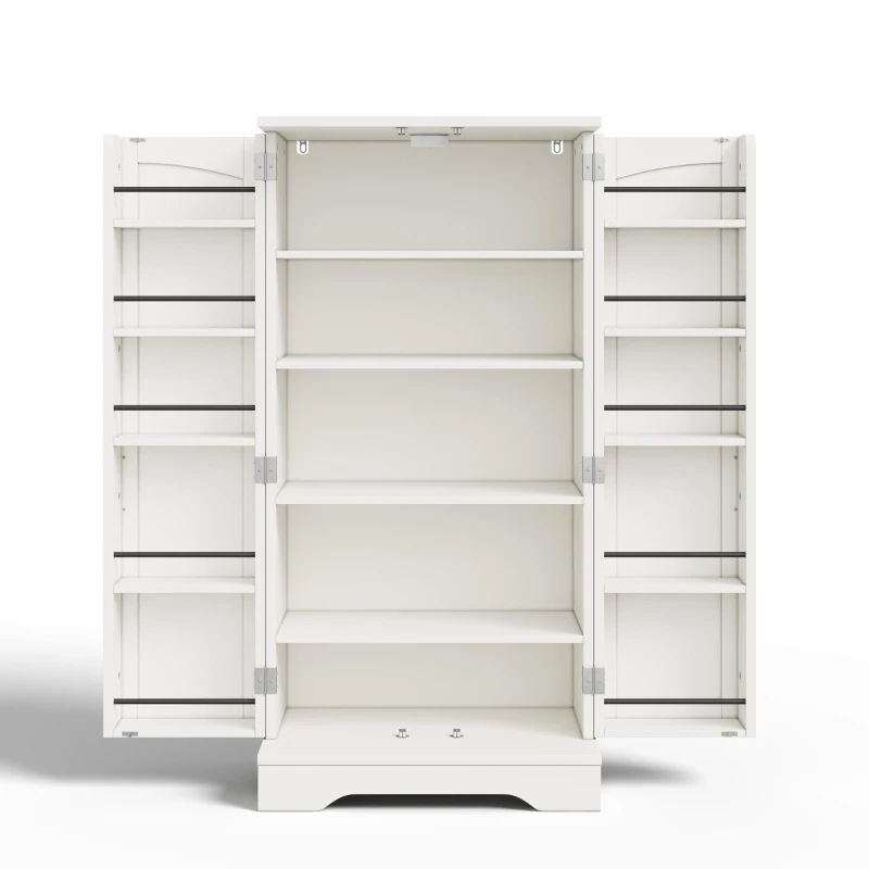 Küchenschrank mit LED-Sensorlicht, großer 2-türiger Aufbewahrungsschrank mit verstellbaren Regalböden & Türablagen, 60×40×120 cm, Weiß