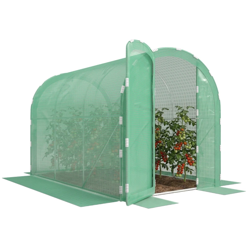 Outsunny 3 x 2 x 2m Polytunnel Greenhouse with Hinged Door, Walk-in Grow House Tent with PE Cover and Galvanised Steel Frame, Green