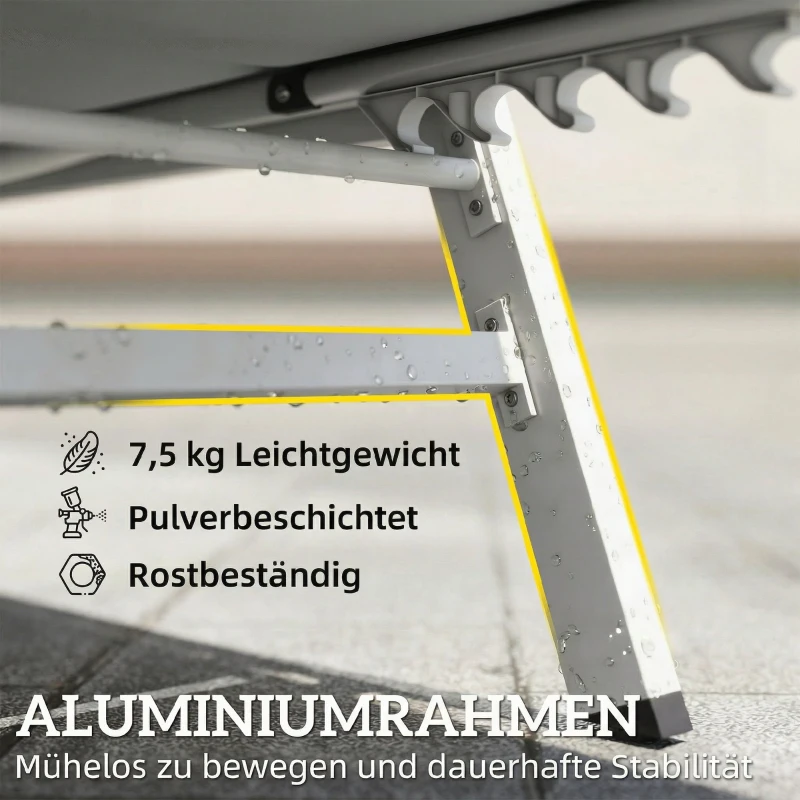 Outsunny Sonnenliege Atmungsaktive Gartenliege mit 6-fach Verstellbar Rückenlehne Aluminiumrahmen Hellgrau