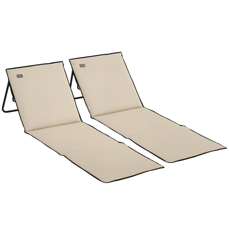 Outsunny Set 2 Sdraio da Spiaggia Pieghevoli e Regolabili con Tasca, in Acciaio e Poliestere, 142x51x40 cm, Beige
