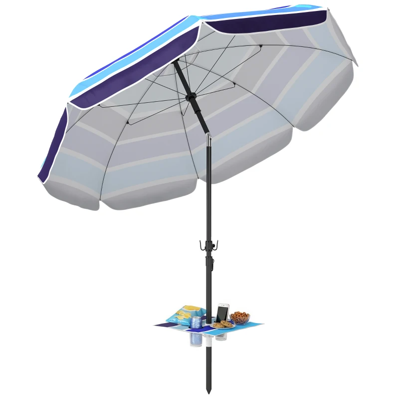 Outsunny Ombrellone da Spiaggia con Tavolino e Portabicchieri, in Metallo e Poliestere, Ø198x214 cm, Multicolore