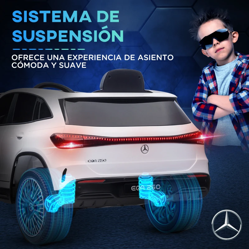 HOMCOM Coche Eléctrico para Niños Mercedes-Benz EQA 12V Control Remoto Música Bocina Velocidad 3-8 km/h  111,5x69x52,5cm Blanco