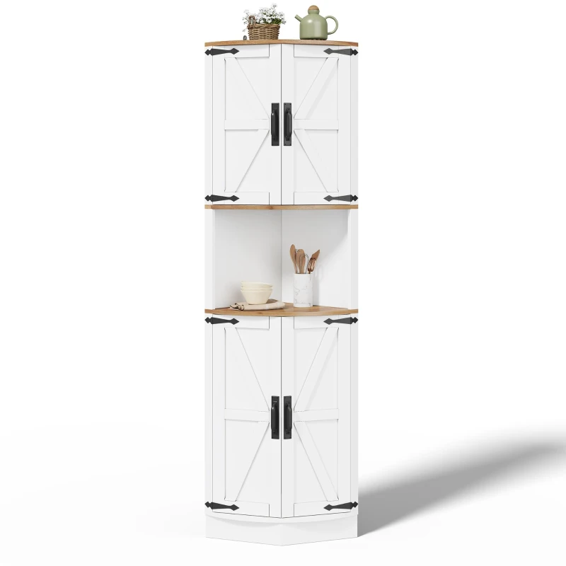 Eckschrank, platzsparend mit 5 Staufächern, Vintage-Küchenschrank, 39,5 x 39,5 x 180 cm, Weiß