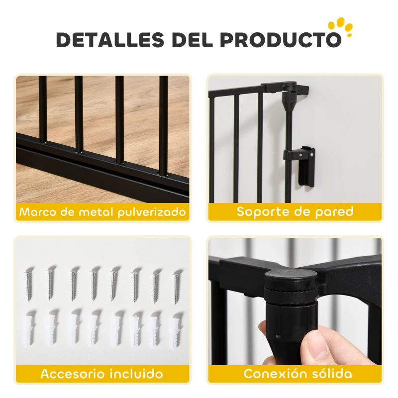 PawHut Barrera de Seguridad para Mascotas de 5 Paneles Plegable 300 cm con Cierre Inteligente para Escalera Pasillo Negro