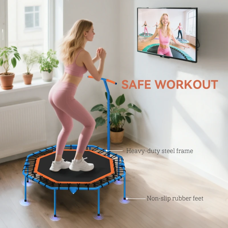 SPORTNOW Trampolina fitness, trampolina treningowa z regulowanym uchwytem, stabilna i cicha, do użytku wewnętrznego, stal, niebieska