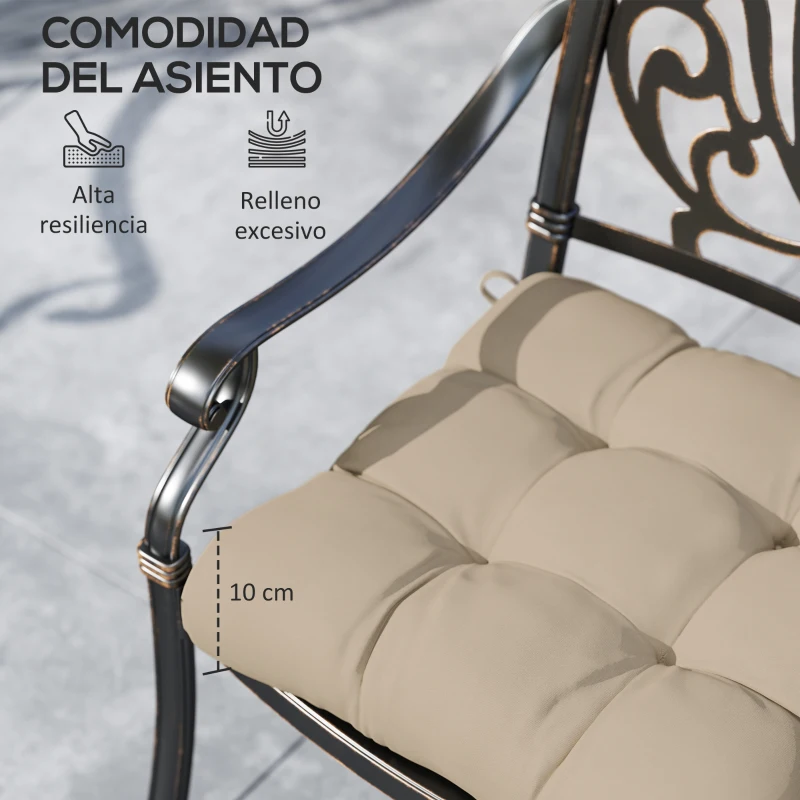 Outsunny Conjunto de Cojines para Sillas de Comedor y Jardín Impermeable y Anti-UV con 2 Cordones de Fijación 48x48x10 cm Caqui
