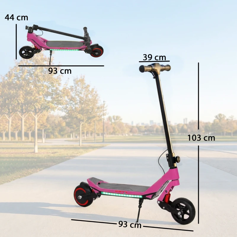 SPORTNOW Electric Scooter for Kids, Foldable E Scooter for Age Age 6+ with LED Display, RGB lights, Up to 16km/h, Pink