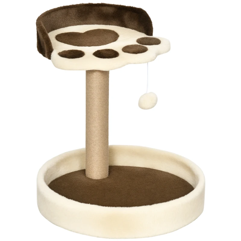 PawHut Árbol Rascador para Gatos Altura 44 cm Torre de Escalada con 2 Camas Poste de Yute, Juguete Colgante Marrón