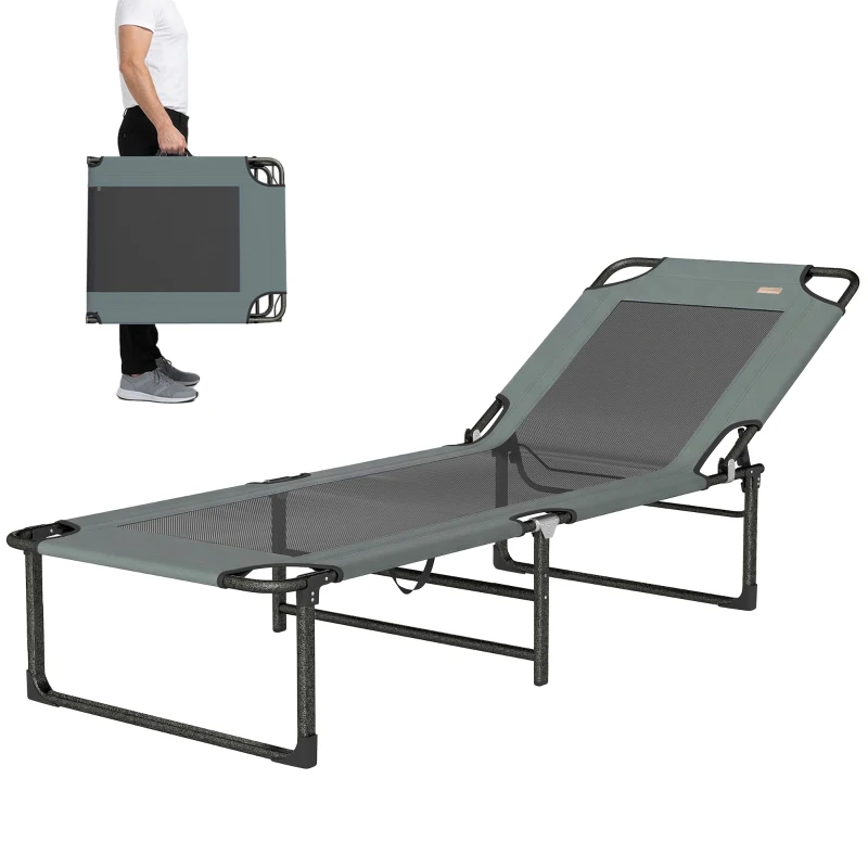 Outsunny Lettino da Esterno Reclinabile 4 Posizioni, Sedia Pieghevole con Maniglia, Grigio.