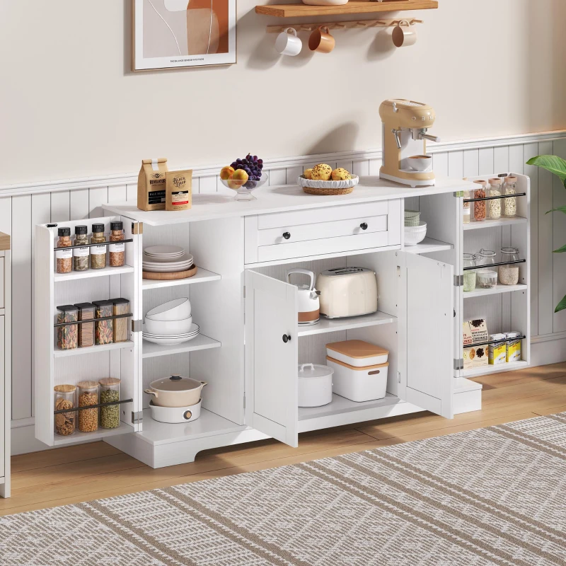 Multifunktionales Küchenbuffet, mit Schublade und Regaltüren, Modernes Design, 138 x 40 x 85 cm, Weiß