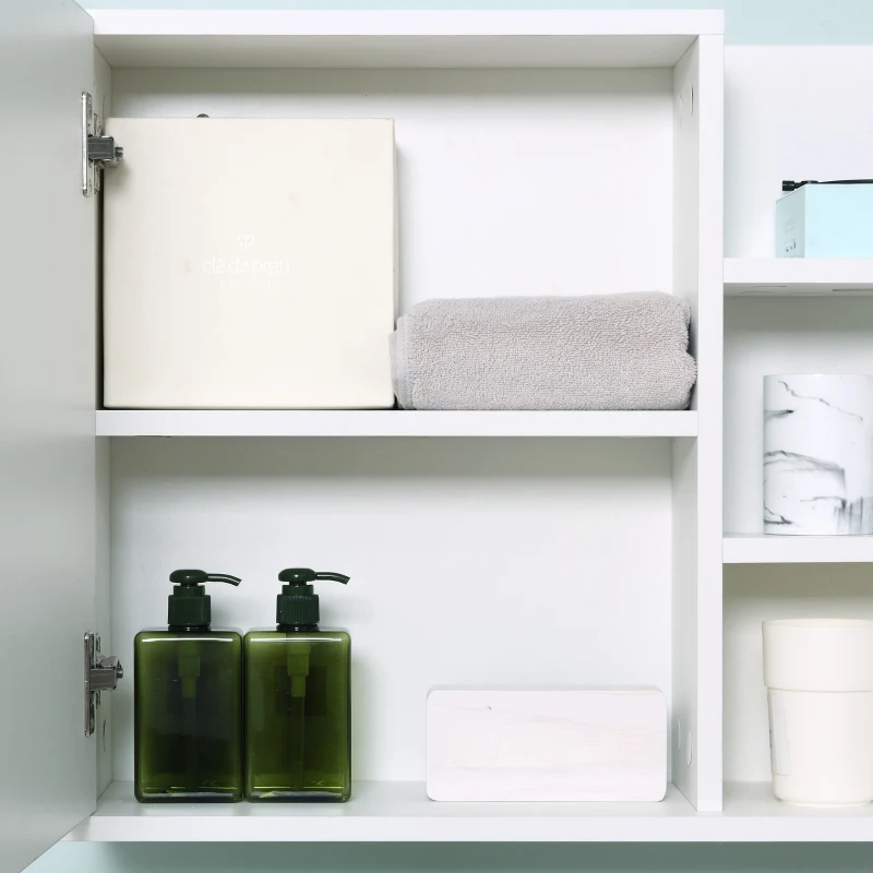 kleankin Bathroom Mirror Cabinet with Shelf 3 Side Shelves Wall Mount Kit Included White Wood Effect