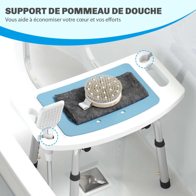 HOMCOM Tabouret de douche pour personnes âgées et handicapées hauteur réglable patins antidérapants support de pomme de douche