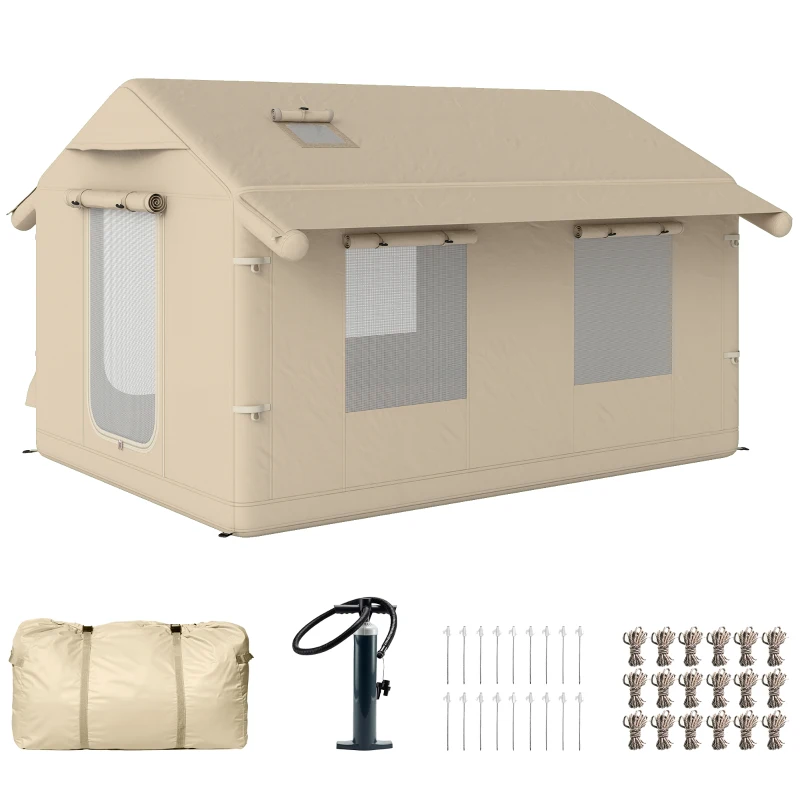 Outsunny Inflatable Tents Waterproof Glamping Tent with Stove Jack for 6-8 Person