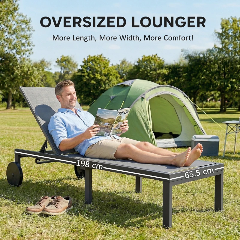 Outsunny Leżak Oddychający z 6-stopniową Regulacją Oparcia, Kółkami, Aluminiową Ramą