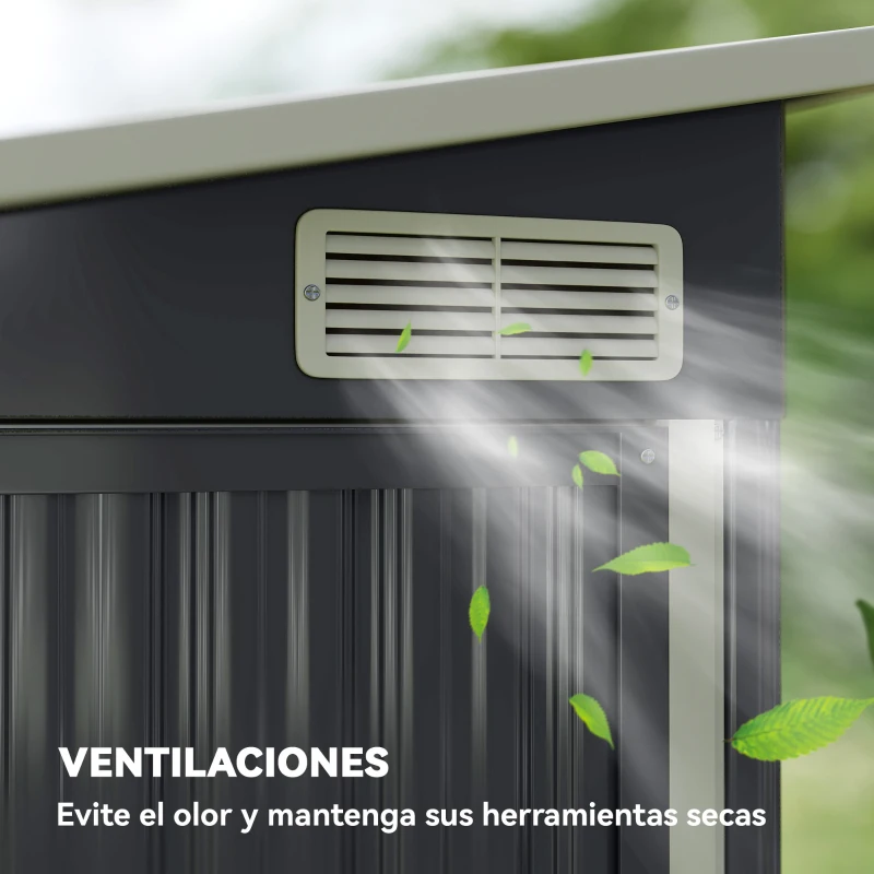 Outsunny Cobertizo de Jardín Exterior 2,7 m² 234x132x185 cm con Triple Puerta Cerradura y Ranuras de Ventilación Gris