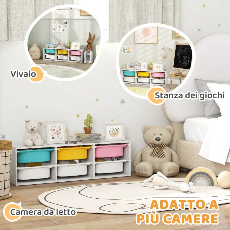 AIYAPLAY Scaffale Portagiochi Bambini in Legno con 6 Contenitori Rimovibili in Plastica, Multicolore