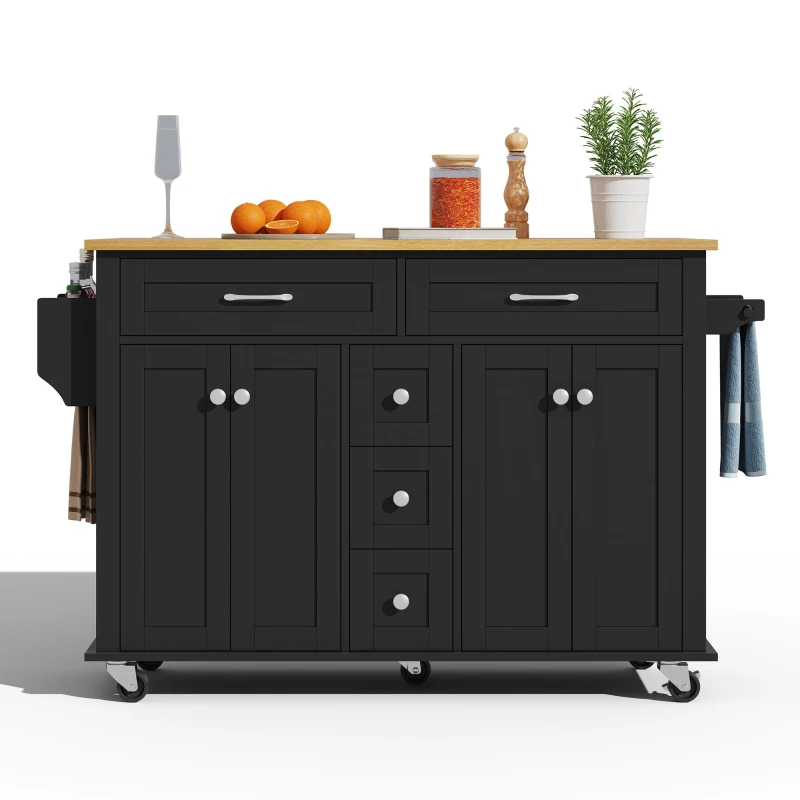 Multifunktionaler Küchenwagen mit ausklappbarer Arbeitsplatte, 140x40/65x89 cm, Schwarz+Naturfarbe